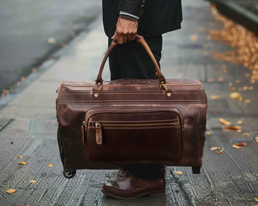 leather carry on duffel bag